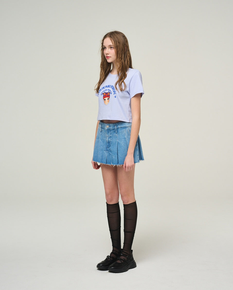 Lettering Crop T-Shirt F Blue Gaeddongi