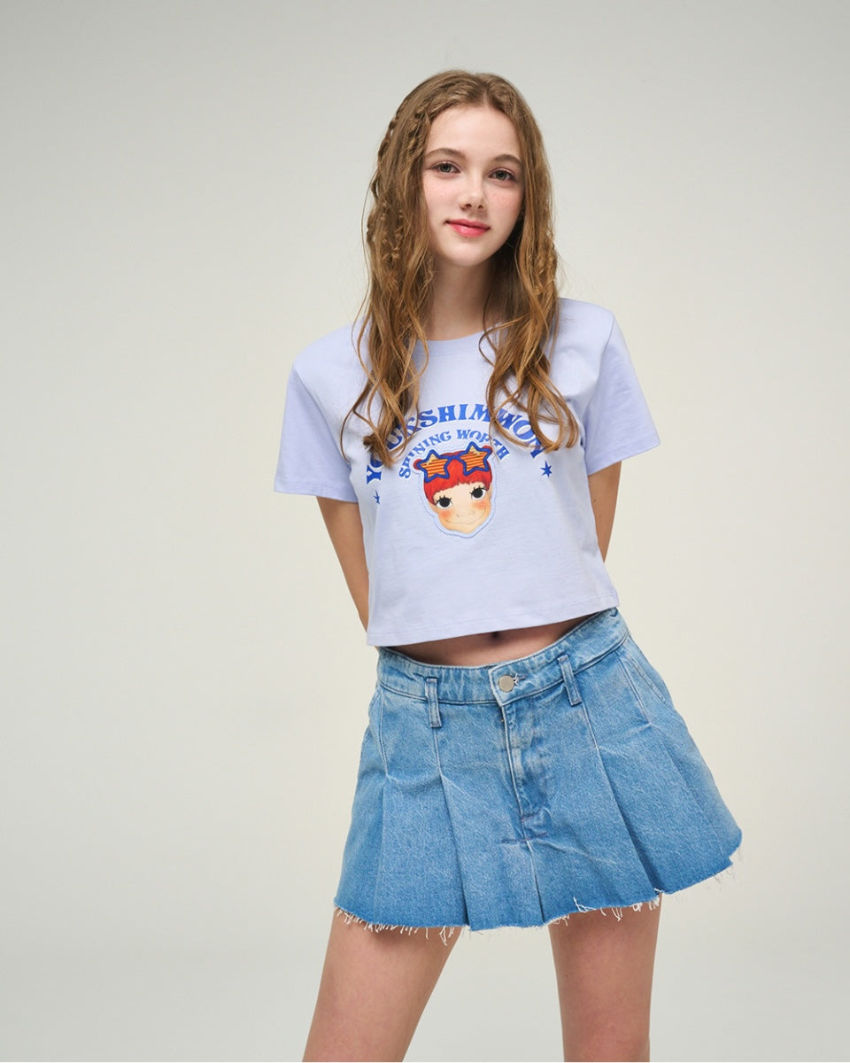 Lettering Crop T-Shirt F Blue Gaeddongi