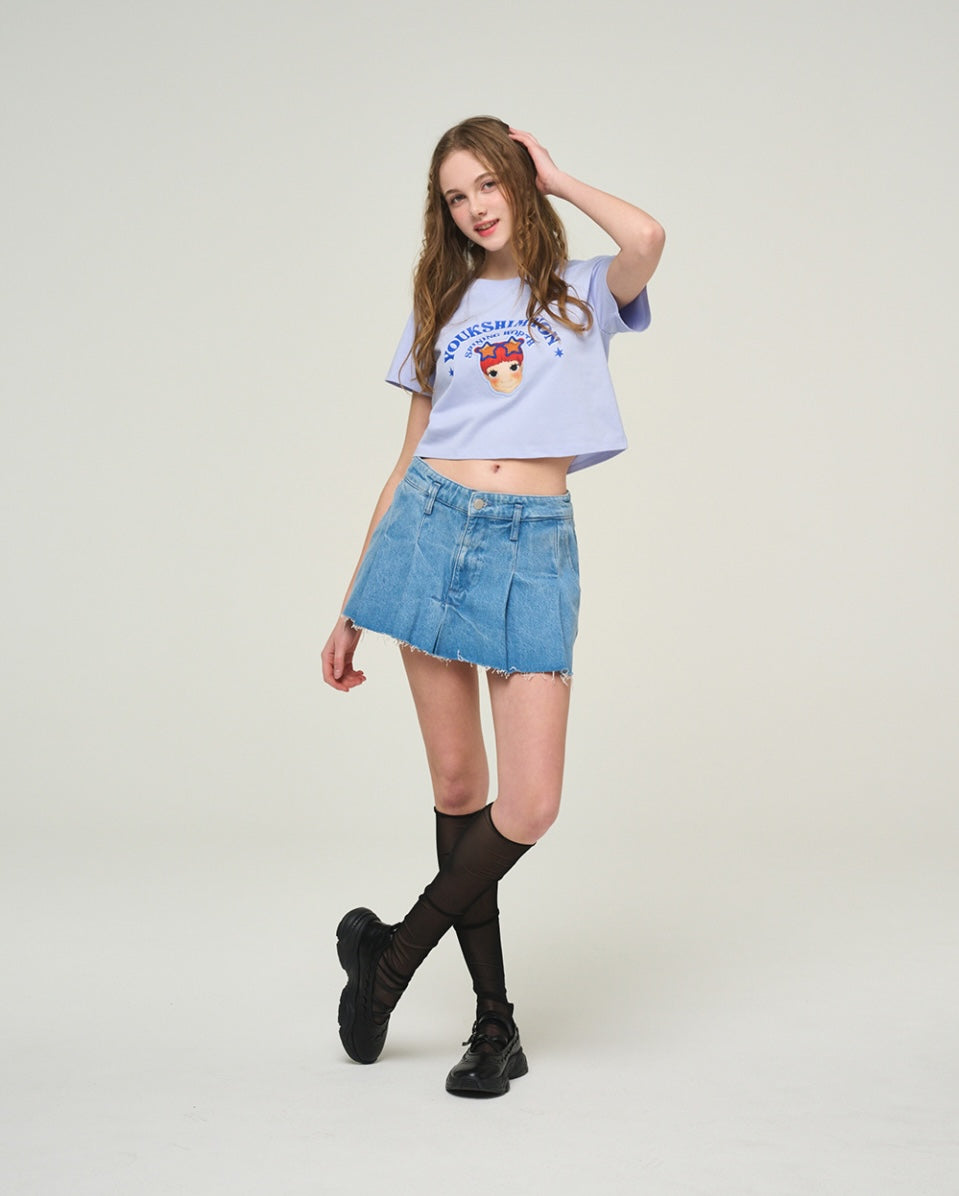 Lettering Crop T-Shirt F Blue Gaeddongi