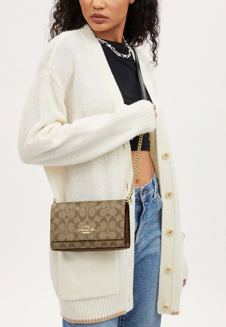 Flap Clutch Crossbody In Signature Canvas Khaki Saddle 2