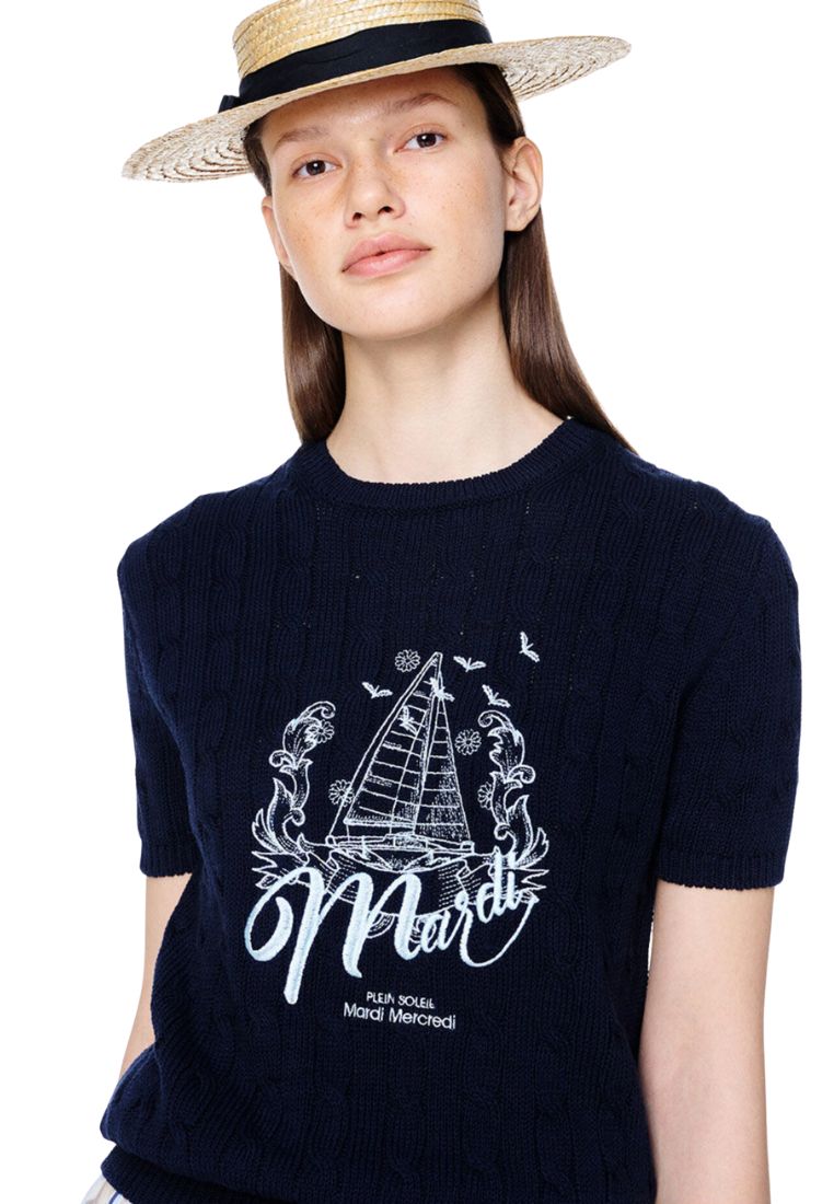 Cable Knit Half Sleeve Bon Voyage Navy Sky