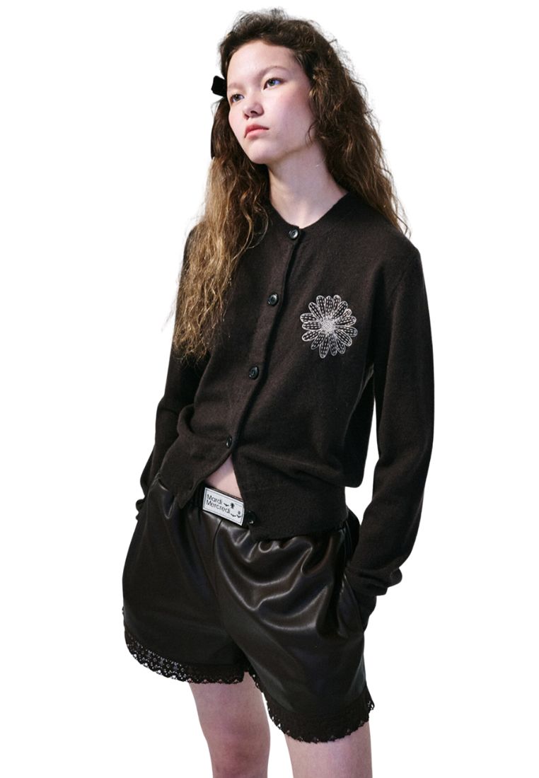 Cashmere Blended Cardigan Round Neck Brown Latte