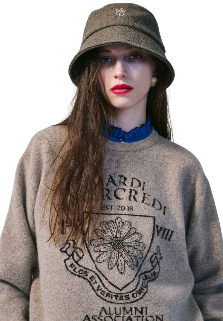 Cashmere Blended Pullover Alumni Emblem Linen Brown