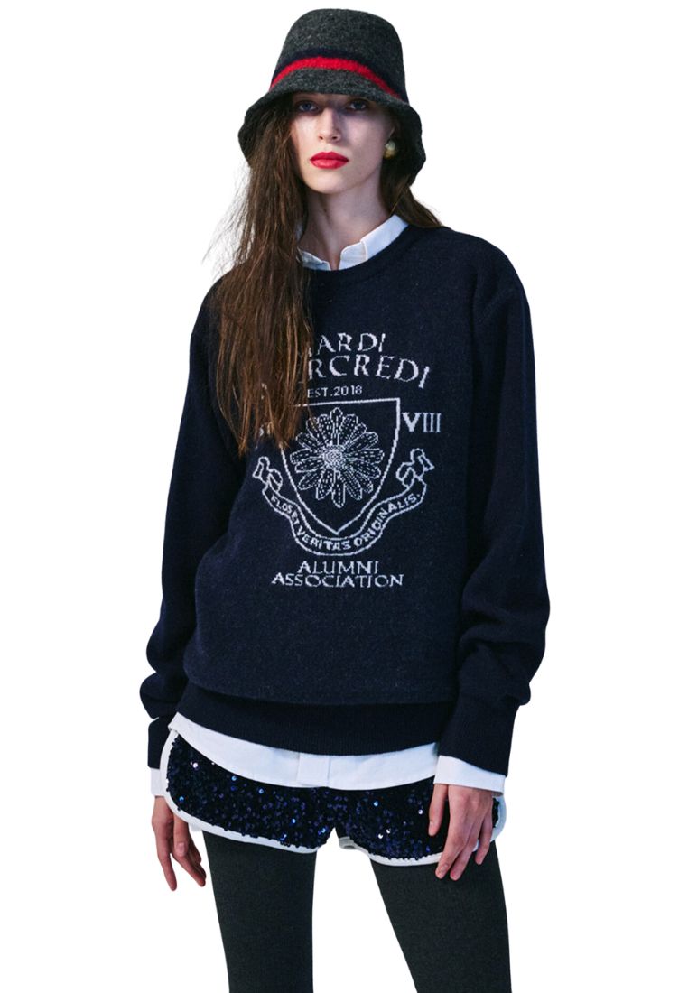 Cashmere Blended Pullover Alumni Emblem Navy Ivory