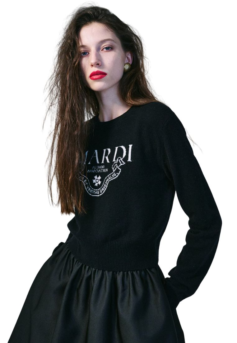 Cashmere Cropped Crew Neck Alumni Classique Black Ivory