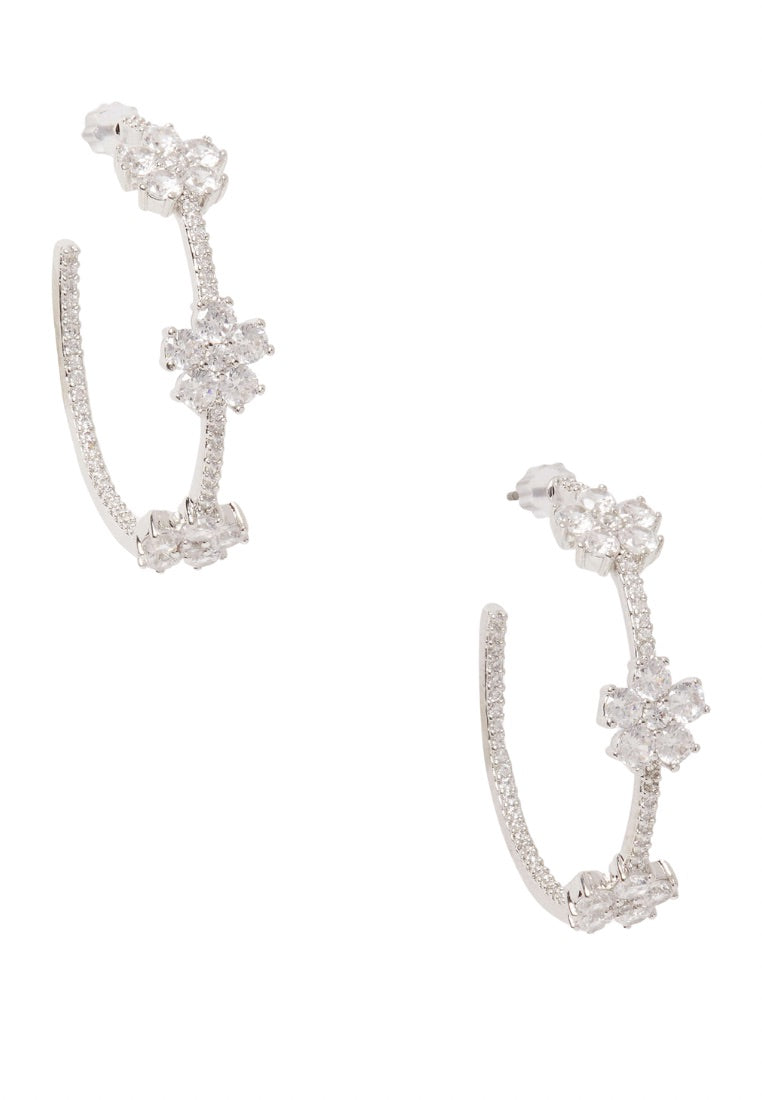 Gleaming Gardenia Flower Hoops Silver