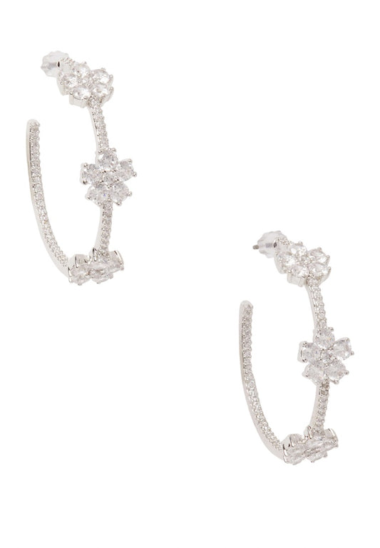 Gleaming Gardenia Flower Hoops Silver