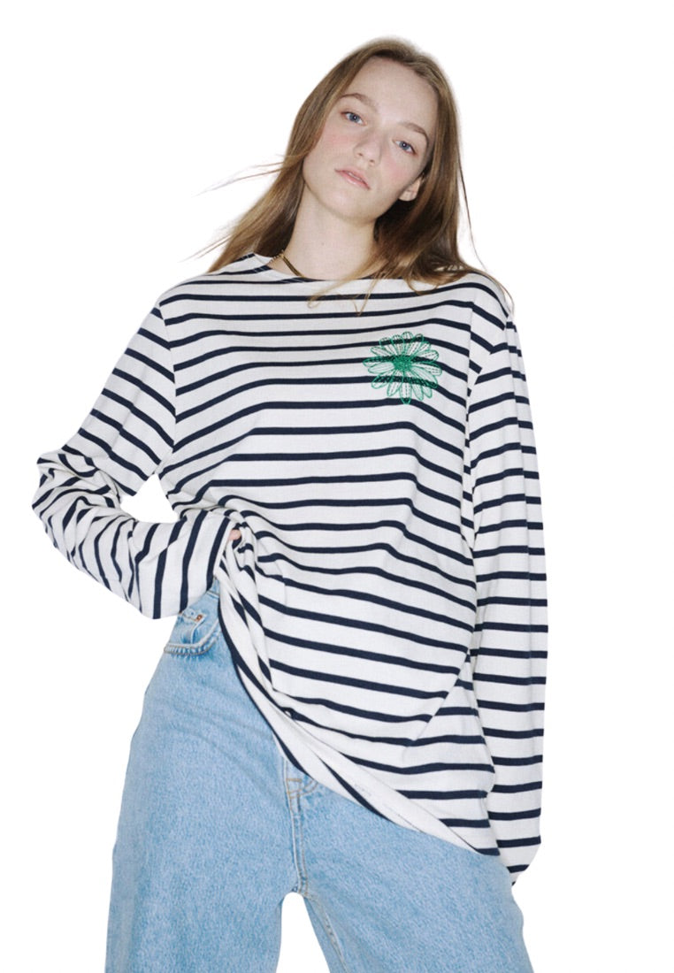 Tshirt Long Sleeve Stripe Ivory Green