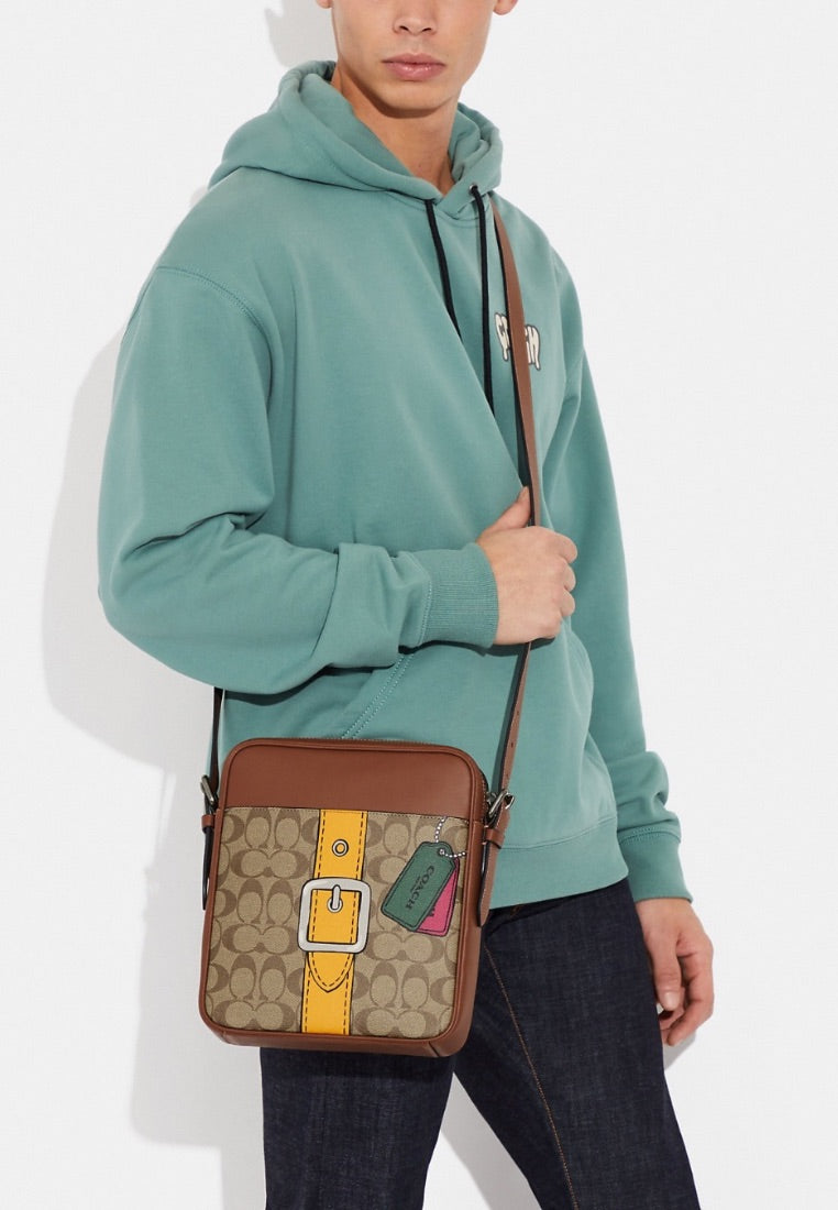 Hudson Crossbody 21 In Signature Canvas With Trompe L'oeil Print Khaki Multi