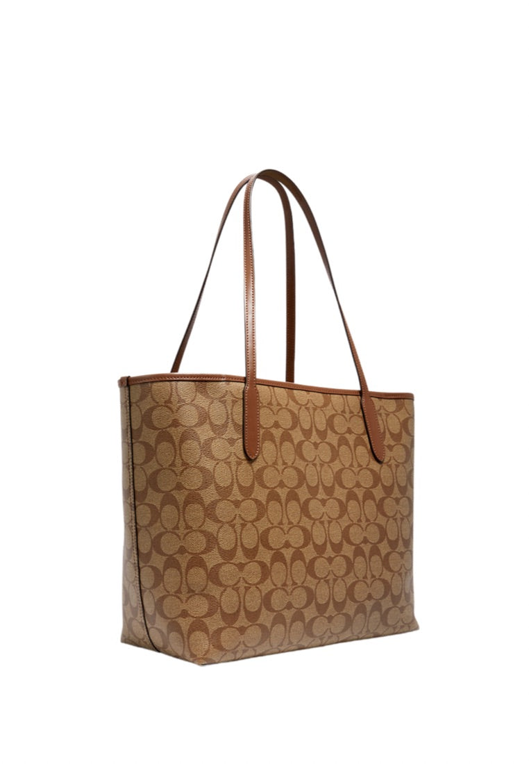 City Tote In Signature Canvas Khaki Saddle 2