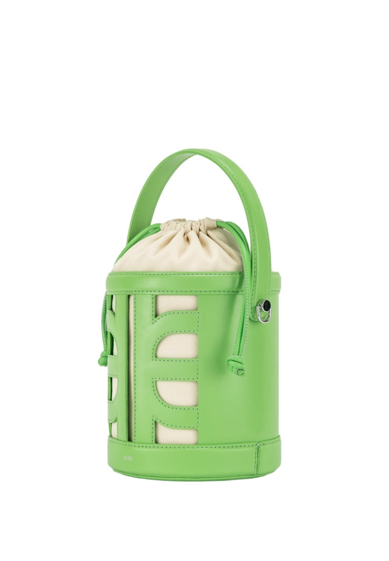 FEI Leather Cutout Bucket Bag - Lime Green