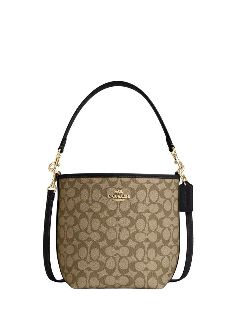 City Bucket Bag In Signature Canvas Tan Black