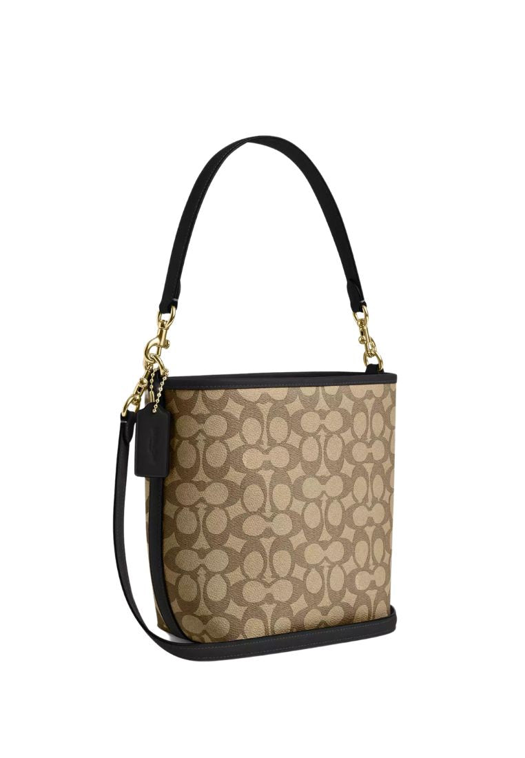 City Bucket Bag In Signature Canvas Tan Black