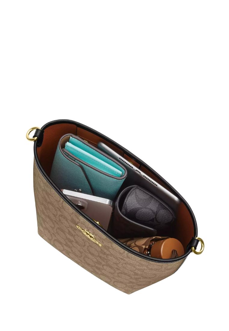 City Bucket Bag In Signature Canvas Tan Black