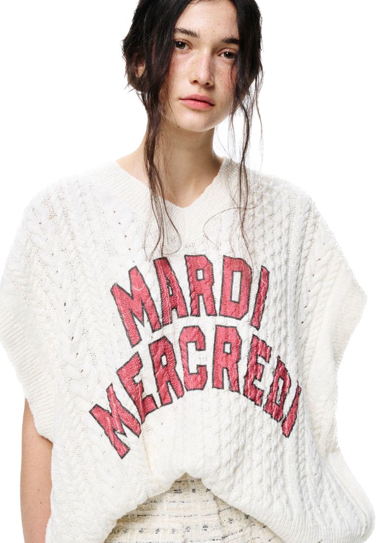 Cotton Cable Vest Logo Ivory