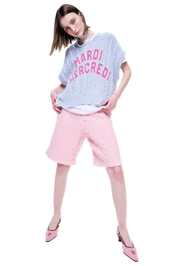 Cotton Cable Vest Logo Sky