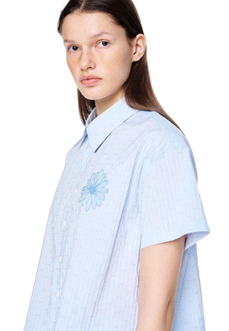 Cotton Cropped Shirt Half Sleeve Sky Blue
