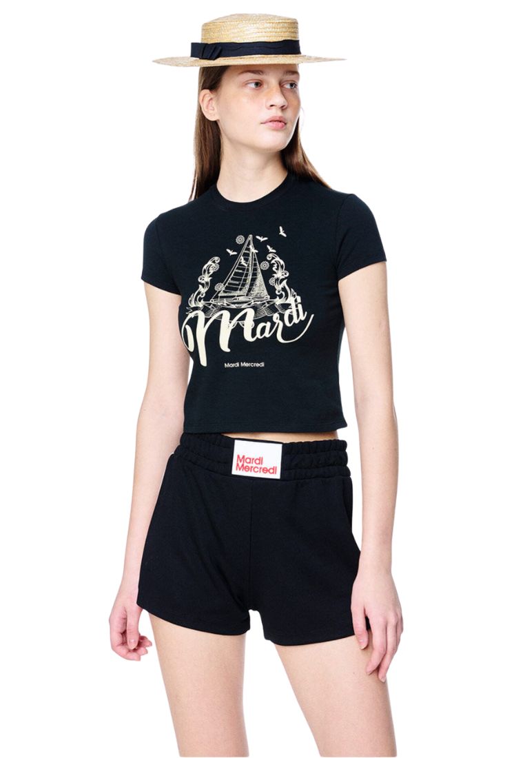 Cropped Tshirt Bon Voyage Black Cream