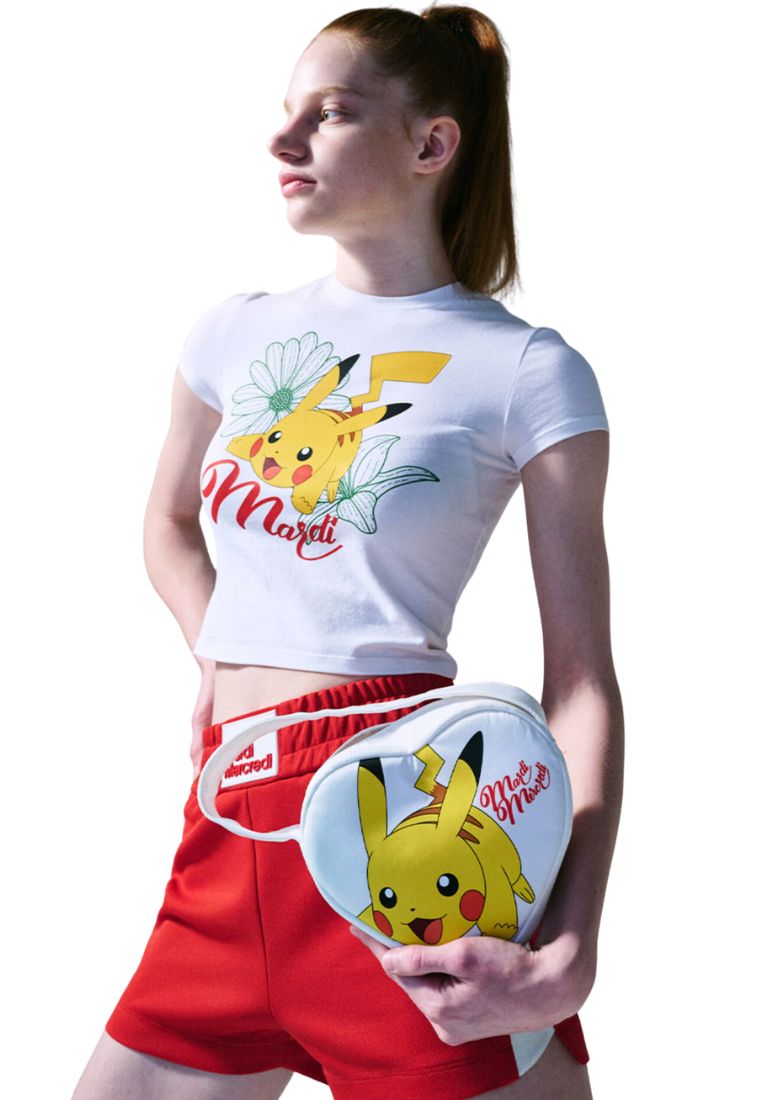 Cropped Tshirt Flower Pikachu White
