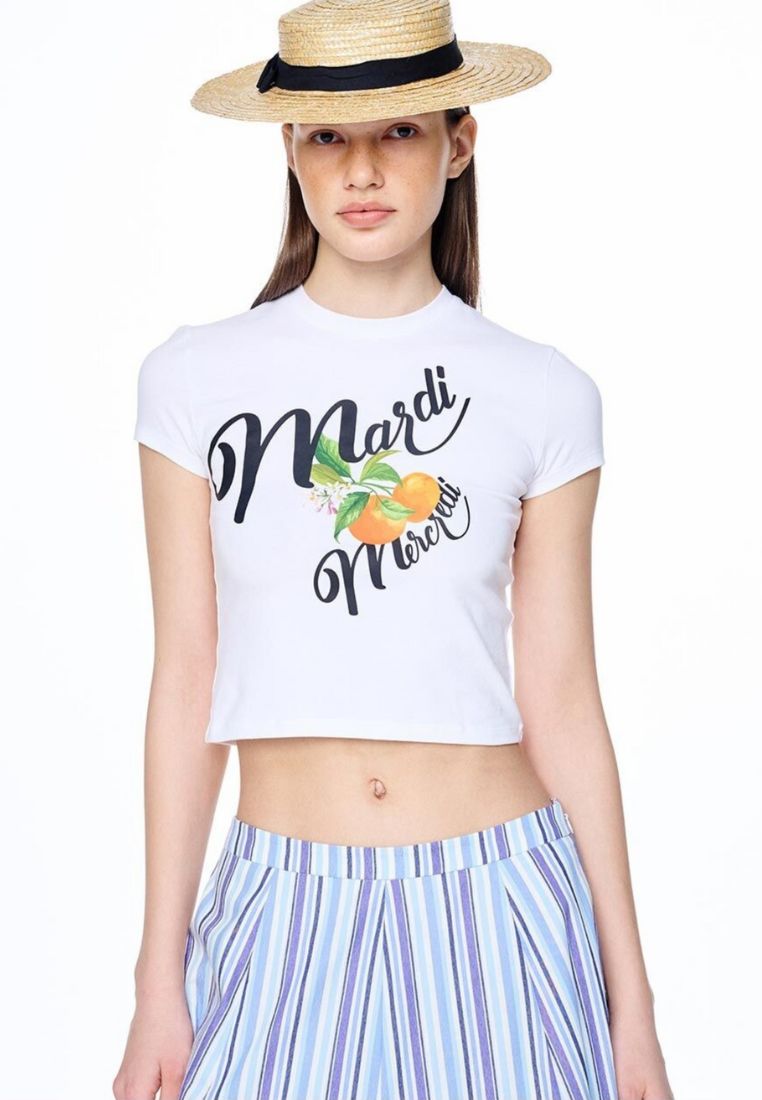 Cropped Tshirt Orange Blossom White