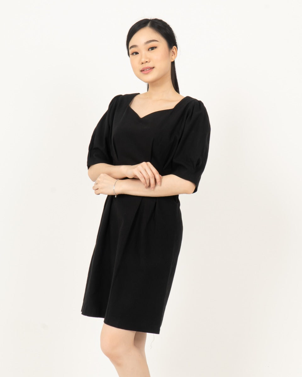 Sweetheart Neckline Mini Dress-BLACK