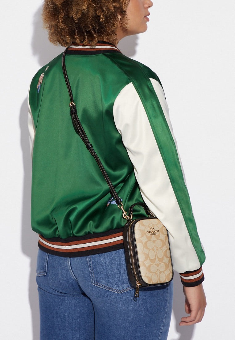 Eva Phone Crossbody In Blocked Signature Canvas Brown Multi