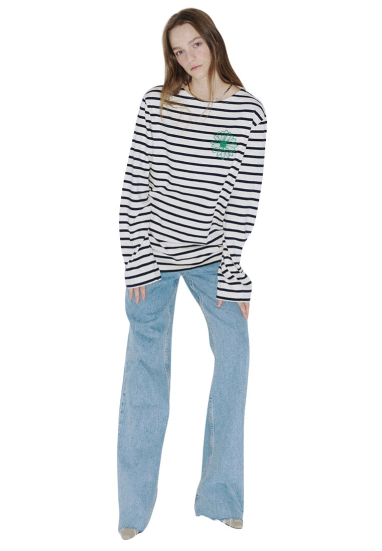 Tshirt Long Sleeve Stripe Ivory Green