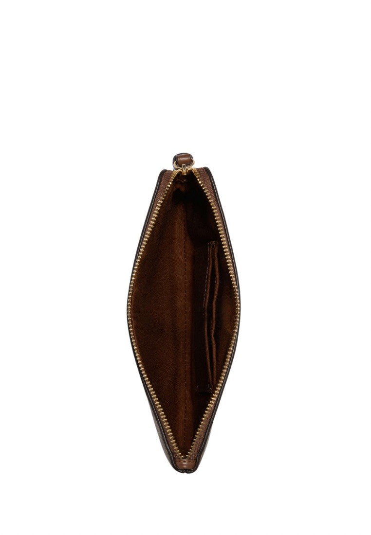 Large Corner Zip Wristlet In Signature Canvas Khaki Saddle