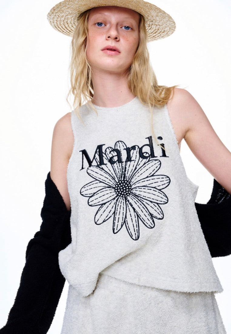 Terry Sleeveless Top Flower Mardi Oatmeal Black