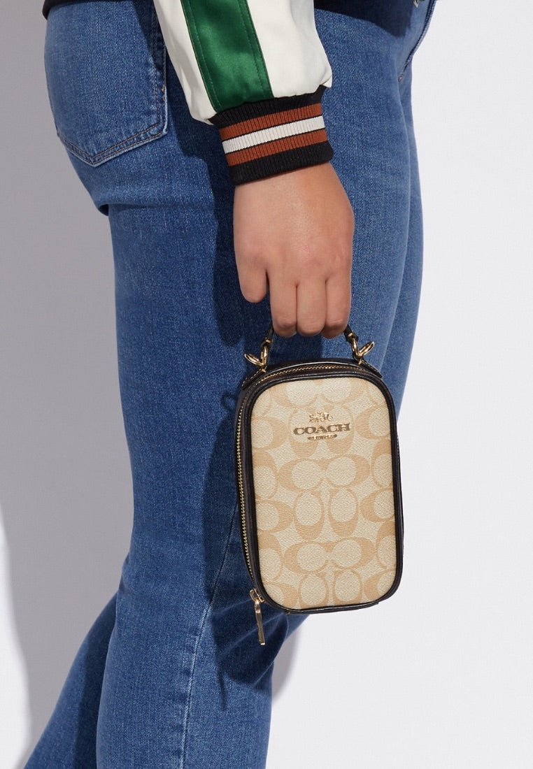 Eva Phone Crossbody In Blocked Signature Canvas Brown Multi