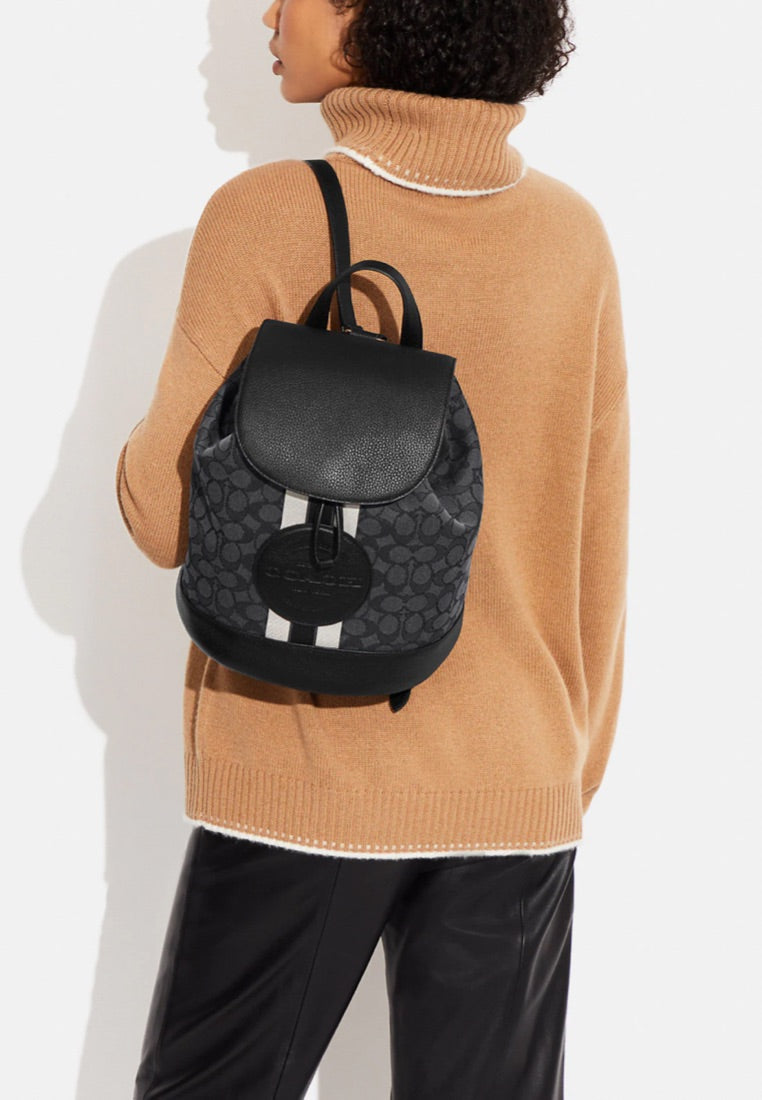 Dempsey Drawstring Backpack In Signature Jacquard With Coach Patch And Stripe Smoke Black Multi
