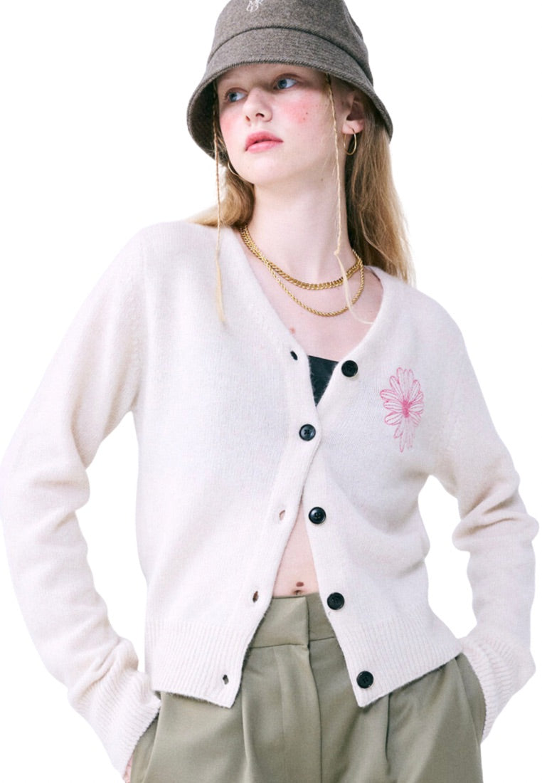 Raccoon Blended Cardigan V Neck Ivory Pink
