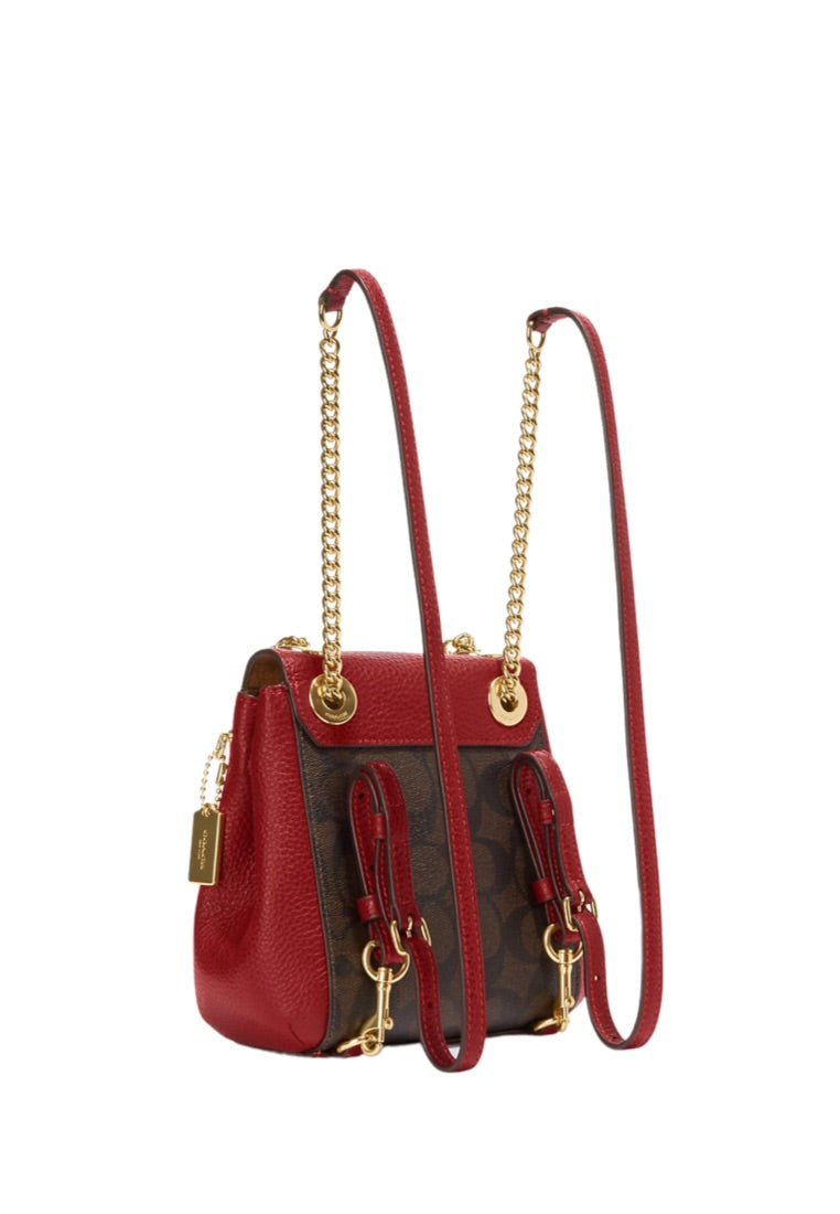 Convertible Mini Backpack In Signature Canvas Brown 1941 Red