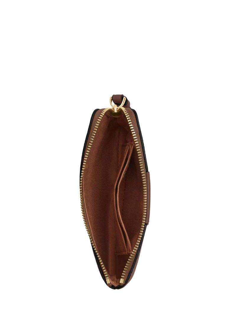 Corner Zip Wristlet In Signature Canvas With Stripe Gold Tan Brown