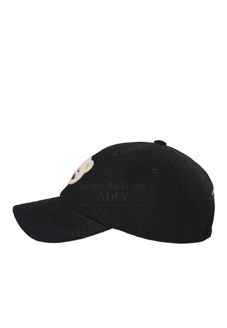 Boucle Bear Wool Ball Cap Black