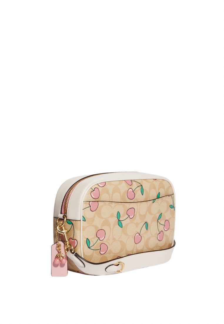 Jamie Camera Bag In Signature Canvas With Heart Cherry Print Light Khaki Multi
