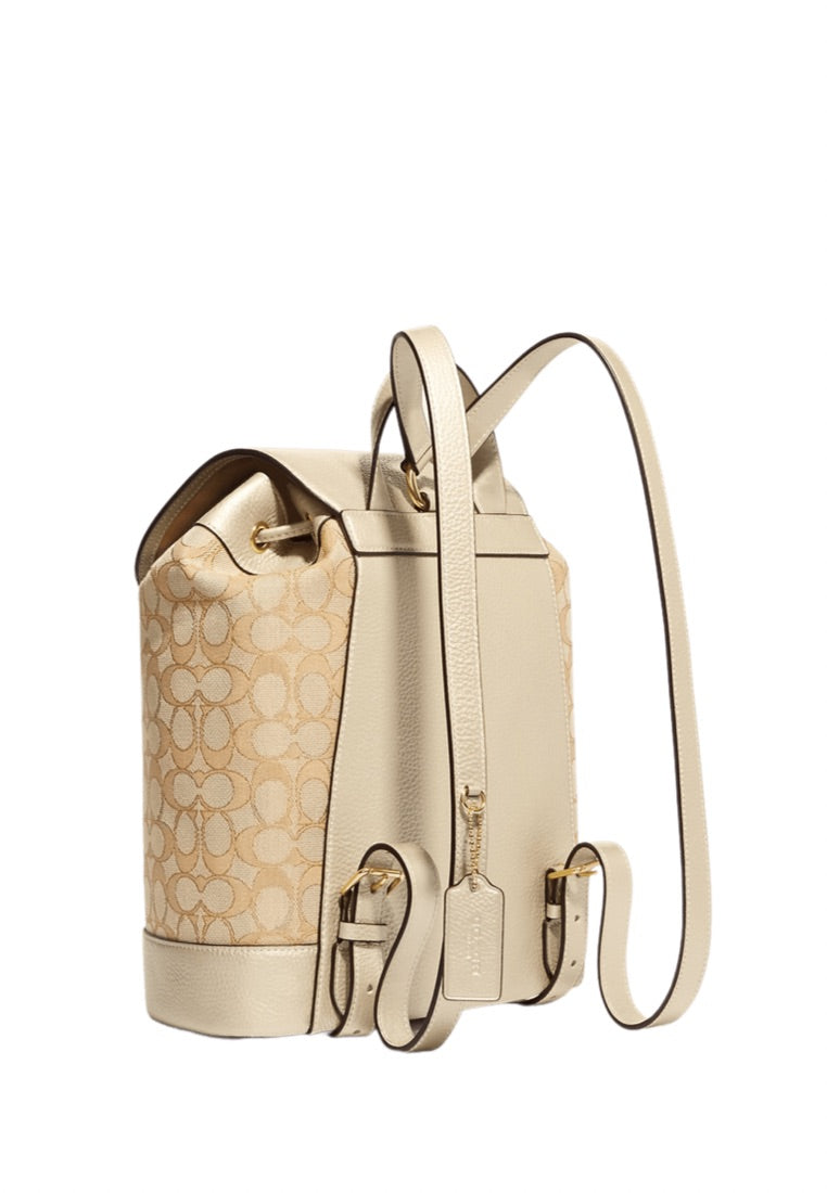 Dempsey Drawstring Backpack In Signature Jacquard With Coach Patch And Stripe Metallic Soft Gold