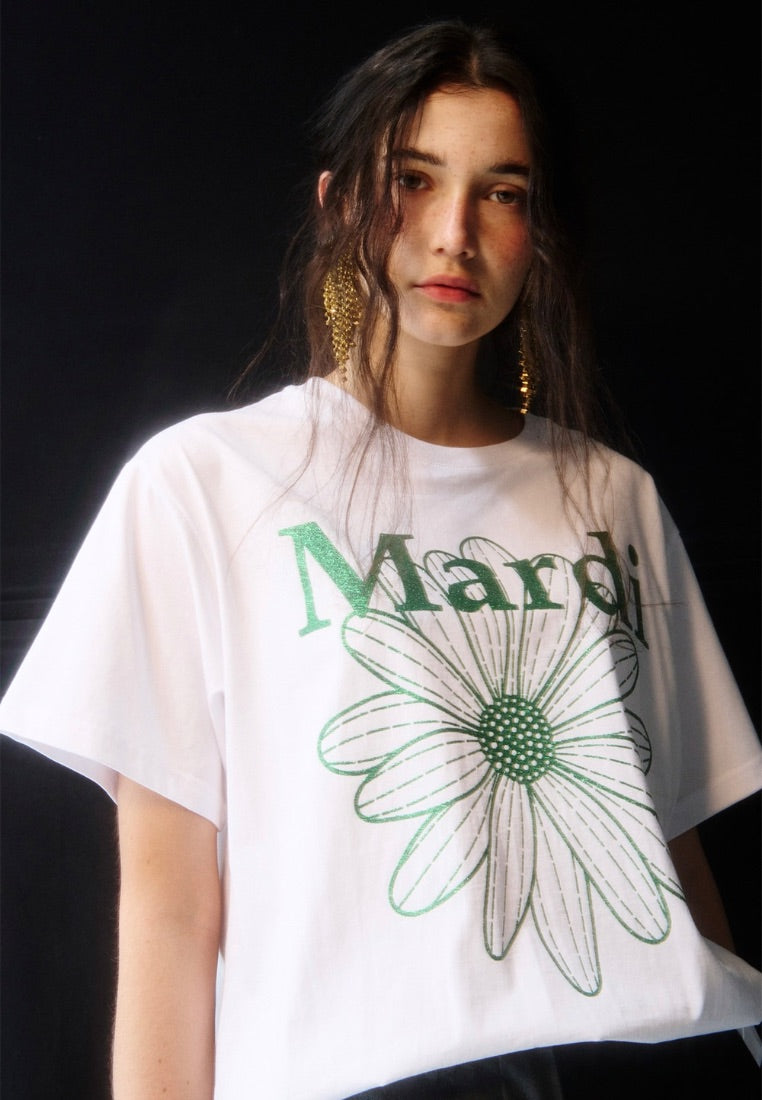 T-Shirt FlowerMardi Glitter White Green