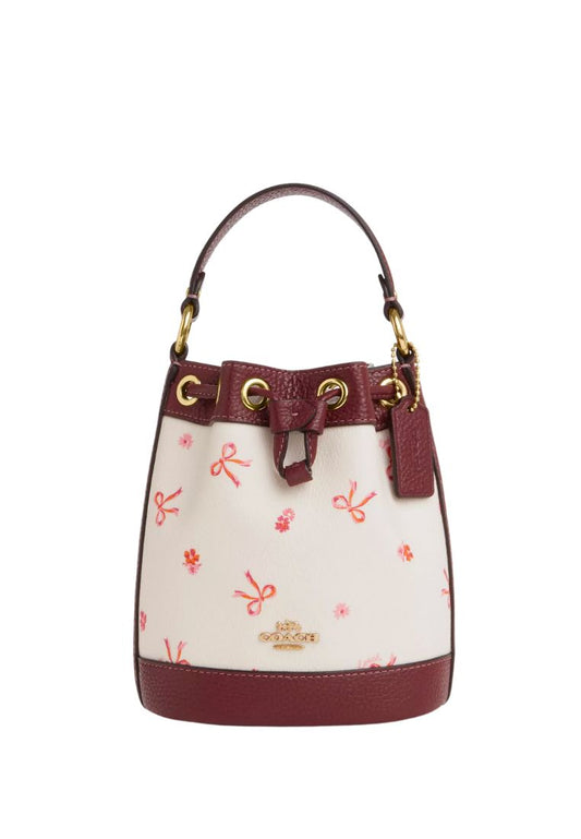 Dempsey Drawstring Bucket Bag 15 With Bow Print Wine Multi