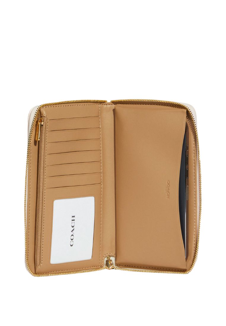 Dempsey Large Phone Wallet In Signature Jacquard With Stripe And Coach Patch Light Khaki Chalk