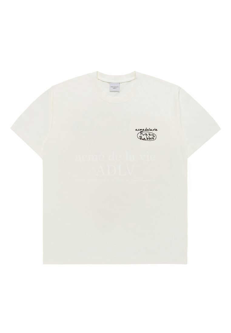 Doodle Fuzzy Rabbit Short Sleeve T-Shirt Cream