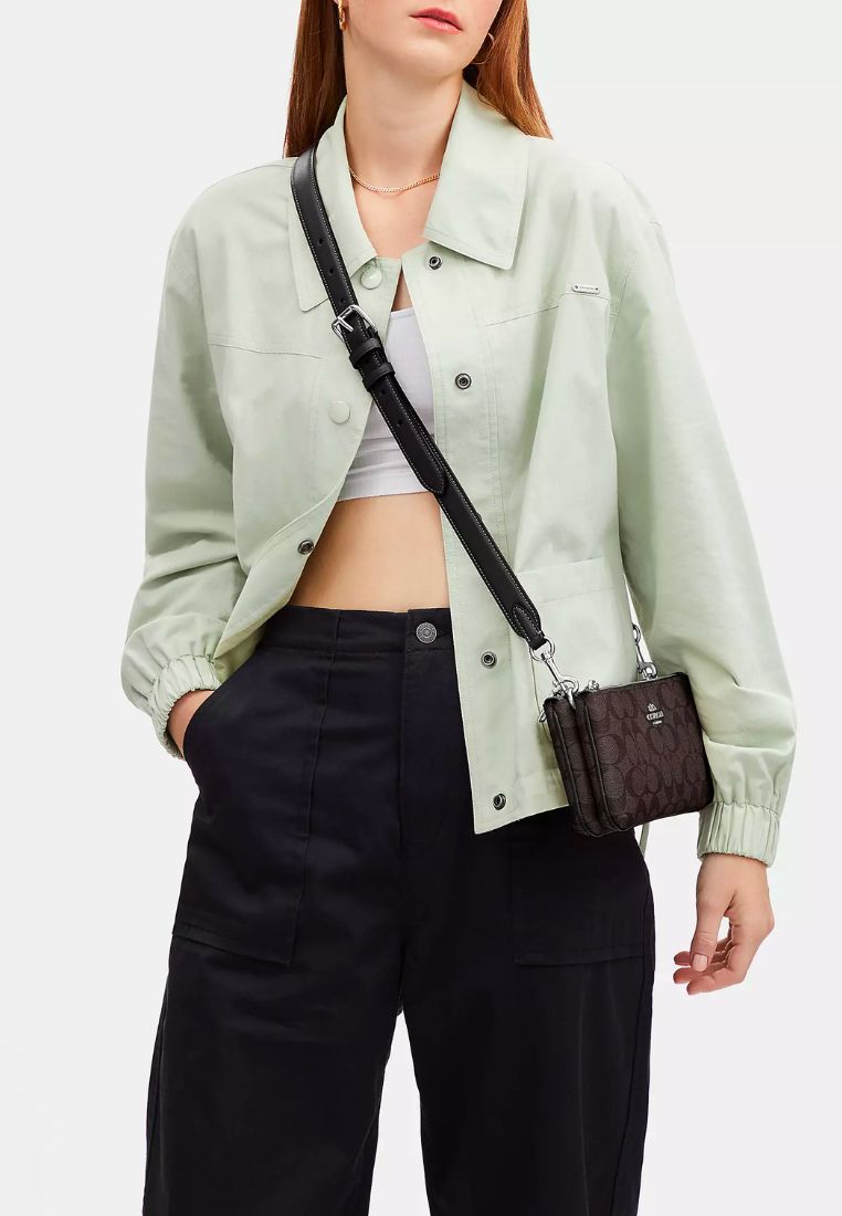 Double Zip Crossbody In Signature Canvas Brown Black