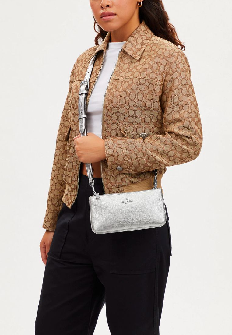 Double Zip Crossbody Metallic Silver