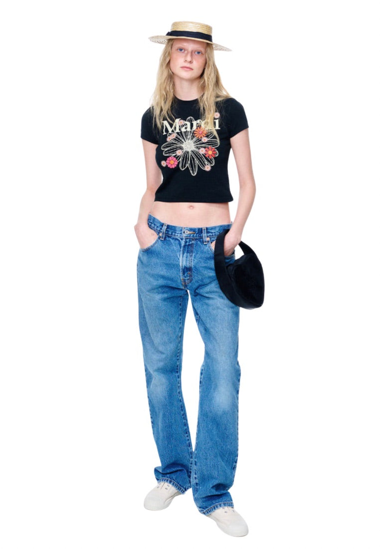 Cropped Tshirt FlowerMardi Blossom Black Cream