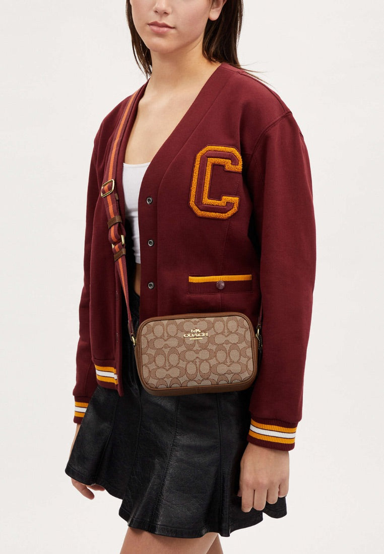 Mini Jamie Camera Bag In Signature Jacquard Khaki Saddle Multi