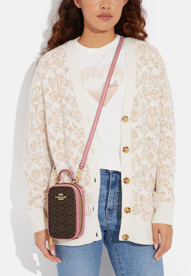 Eva Phone Crossbody In Colorblock Signature Canvas Brown Pink