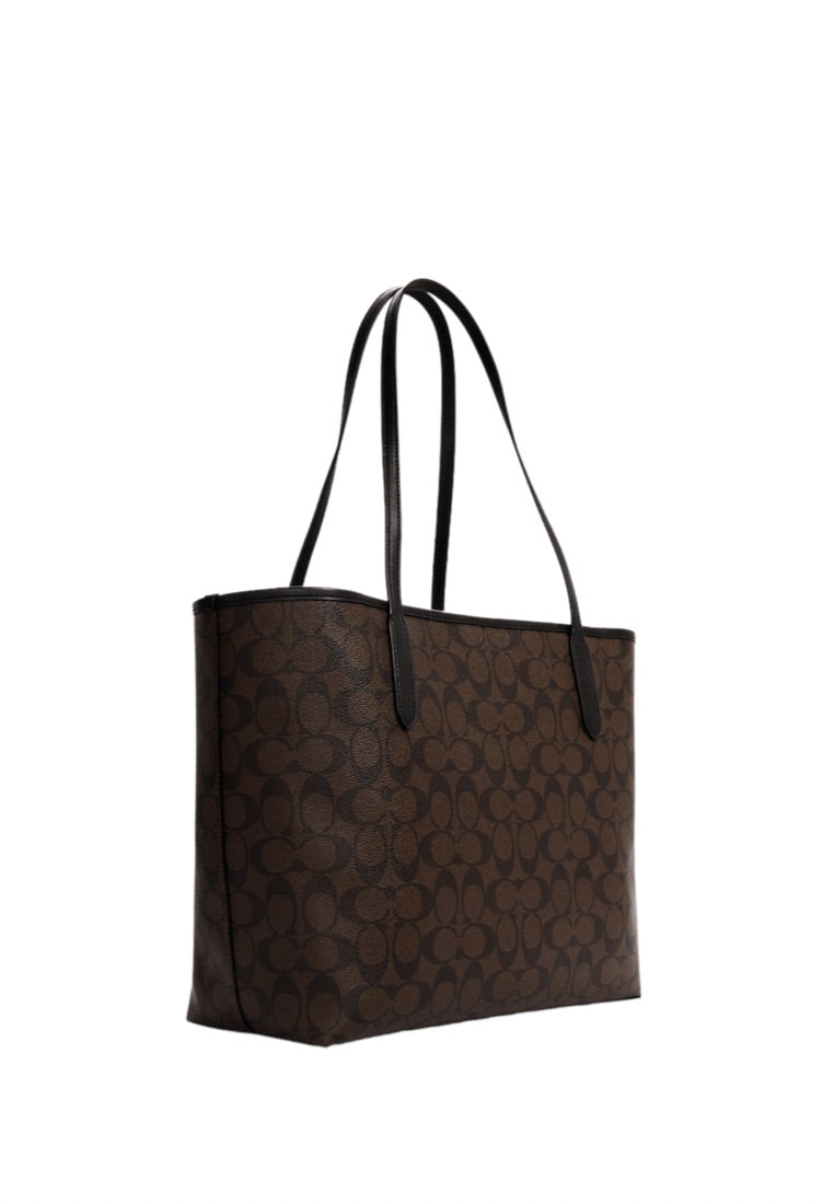 City Tote In Signature Canvas Brown Black