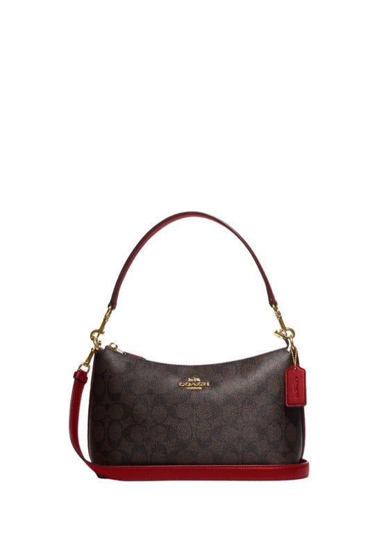 Clara Shoulder Bag In Signature Canvas Brown 1941 Red