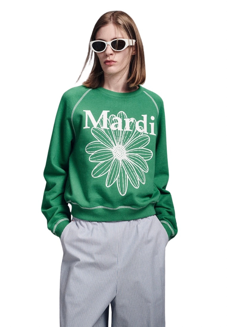 Sweatshirt Raglan FlowerMardi Green White