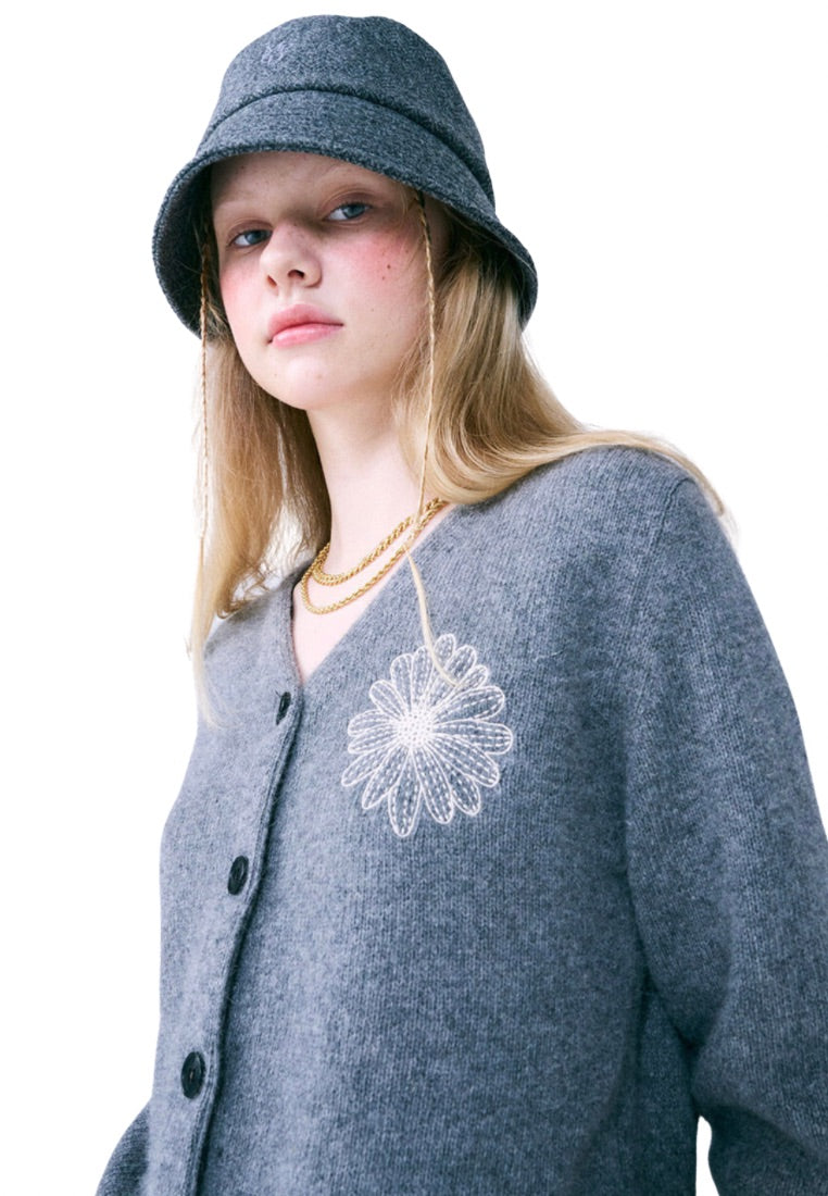 Raccoon Blended Cardigan V Neck Grey Ivory
